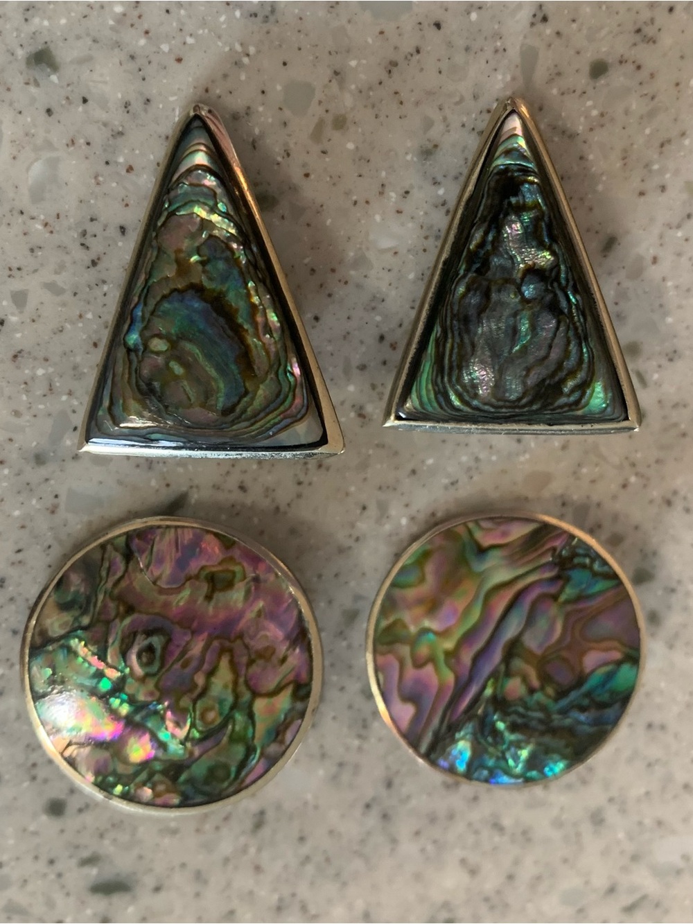 Lot of 2 Pair Alpaca Silver Abalone Shell Clip-On Earrings Vintage